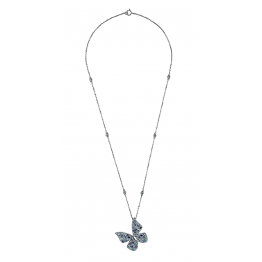 COLLAR MARIPOSA DE ORO BLANCO Y ZAFIROS
